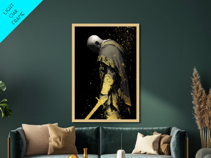 Roman General Metallic Gold Art, Historical Wall Print, Luxury Myth Inspired Home Decor, Collectible Ancient Artwork, Real Wood Frame