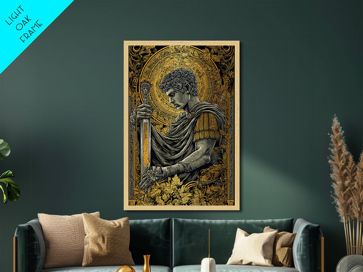 Divine Warrior Metallic Gold Metal Print, Mythology Wall Art, Ancient Roman Decor, Historical Art Style, Elegant Framed Print