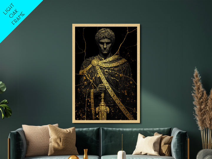 Gladiator Metallic Gold Metal Print, Roman Warrior Wall Art, Ancient History Artwork, Mythology Inspired Home Decor, Real Wood Frame