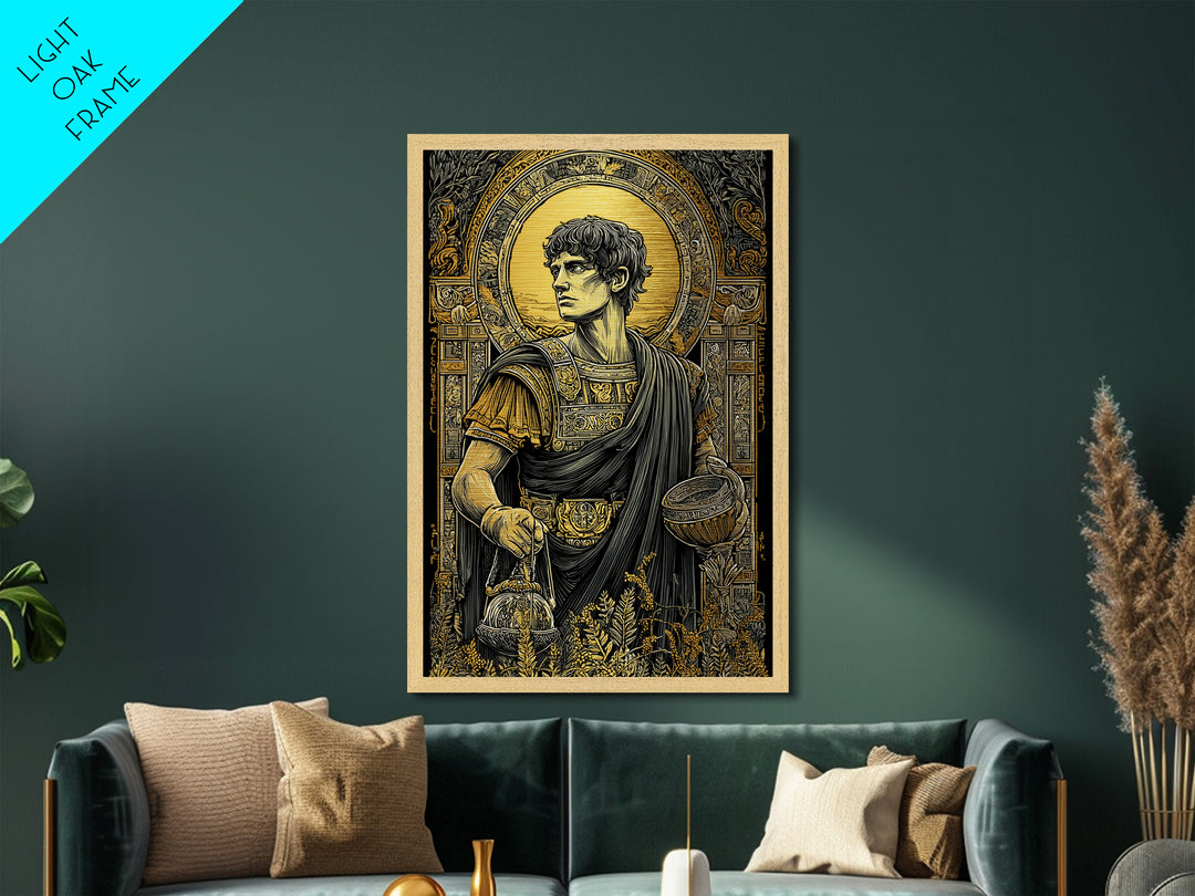 Imperial Roman Metallic Gold Metal Print, Regal Warrior Wall Art, Historical Luxury Decor, Ancient Hero Artwork, Real Wood Frame