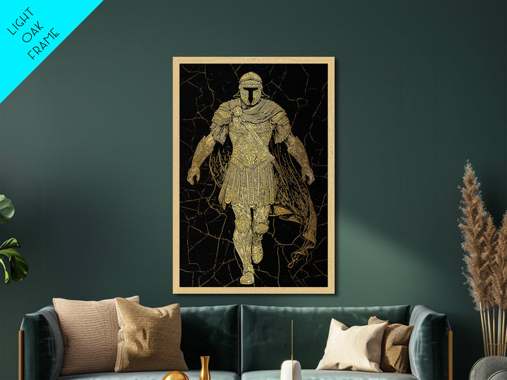 Heroic Roman Metallic Gold Metal Print, Ancient Warrior Wall Art, Luxury Mythology Decor, Historical Emperor Artwork, Real Wood Frame