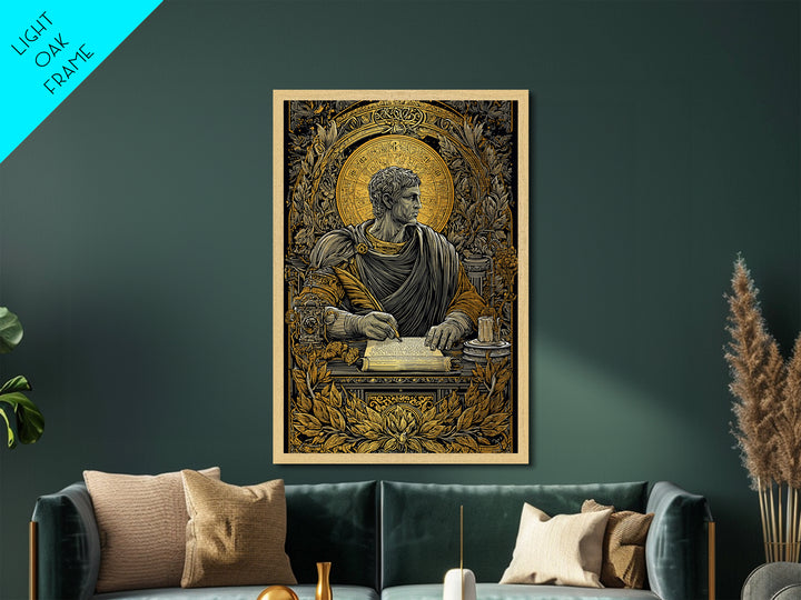Roman Writer Metallic Gold Metal Print, Ancient Scholar Wall Art, Mythology Decor, Luxury Metal Artwork, Real Wood Frame