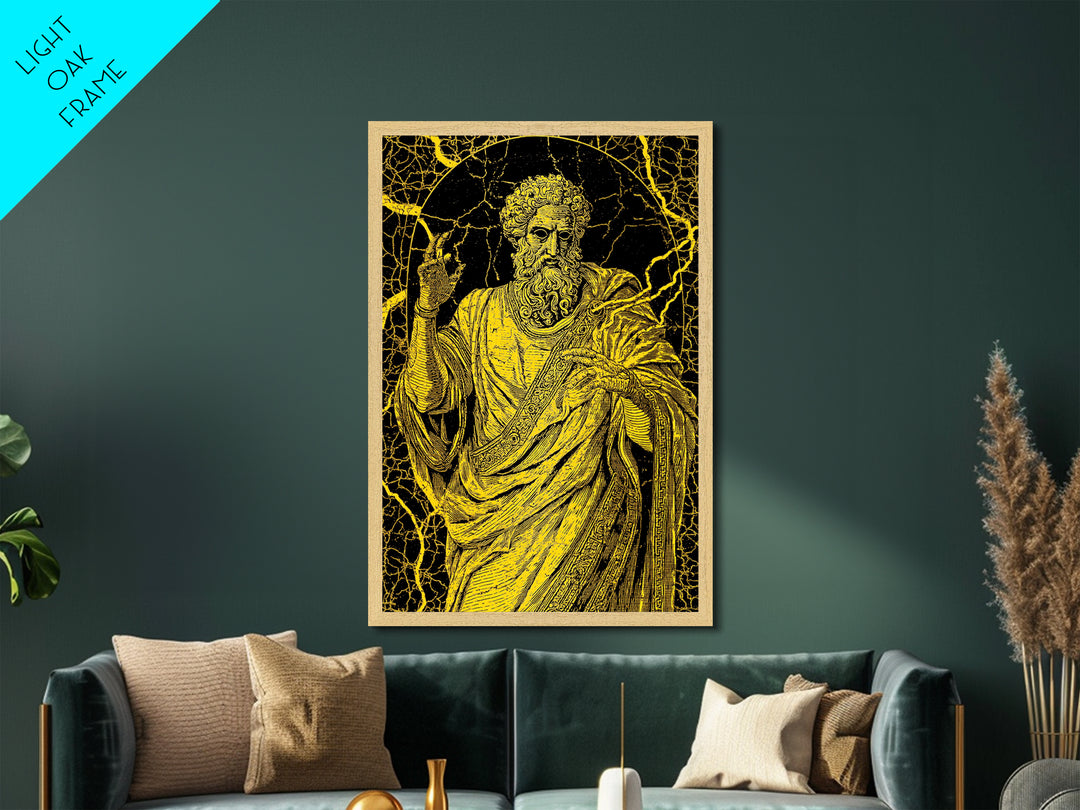 Divine Ruler Metallic Gold Metal Print, Classical God Wall Art, Ancient Power Decor, Luxury Mythology Artwork, Real Wood Frame