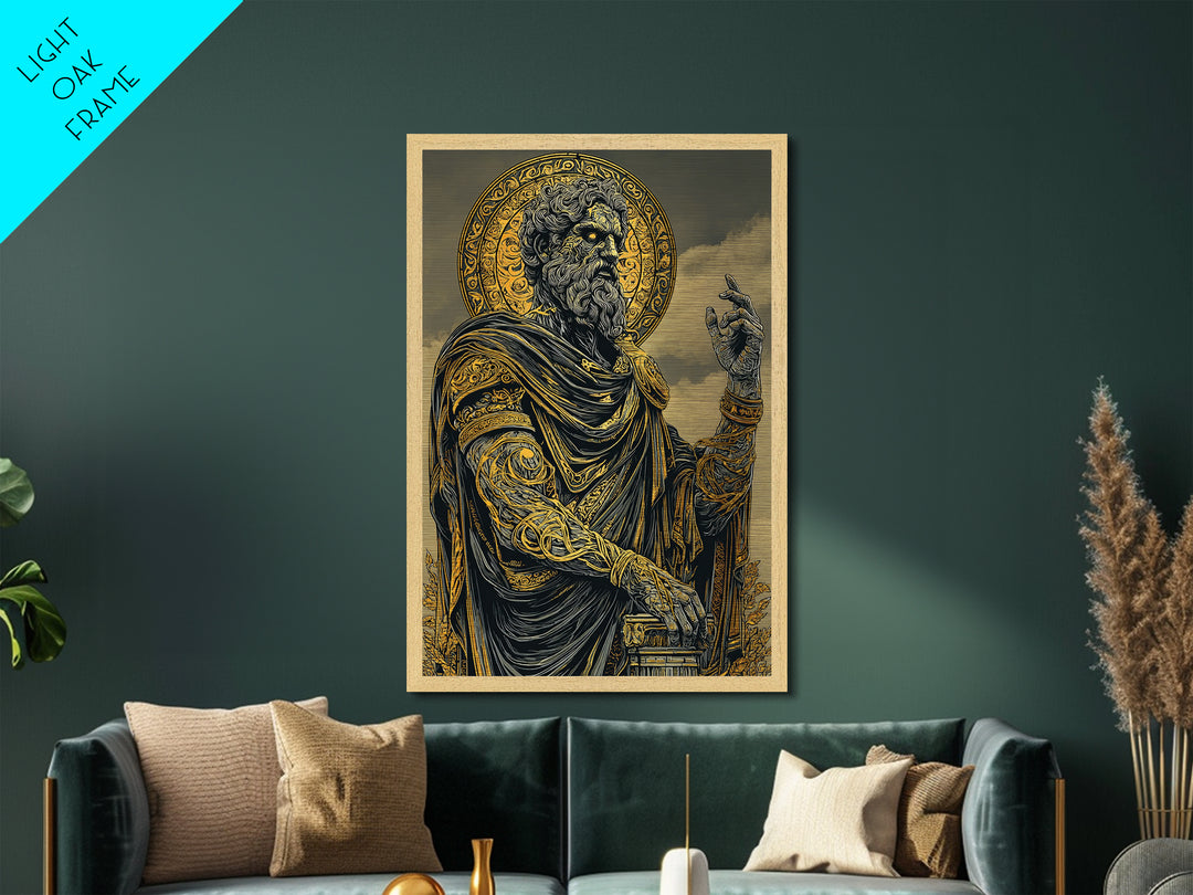 Olympian Deity Metallic Gold Art, Ancient Mythology Wall Print, Power And Strength Decor, Luxury Metal Artwork, Real Wood Frame