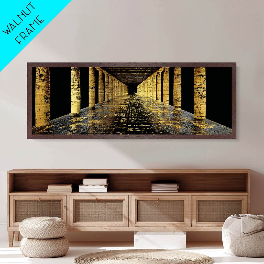 Endless Golden Pillars Corridor, Ancient Greek Architecture Metallic Gold Metal Print, Mythology Wall Art, Real Wood Frame