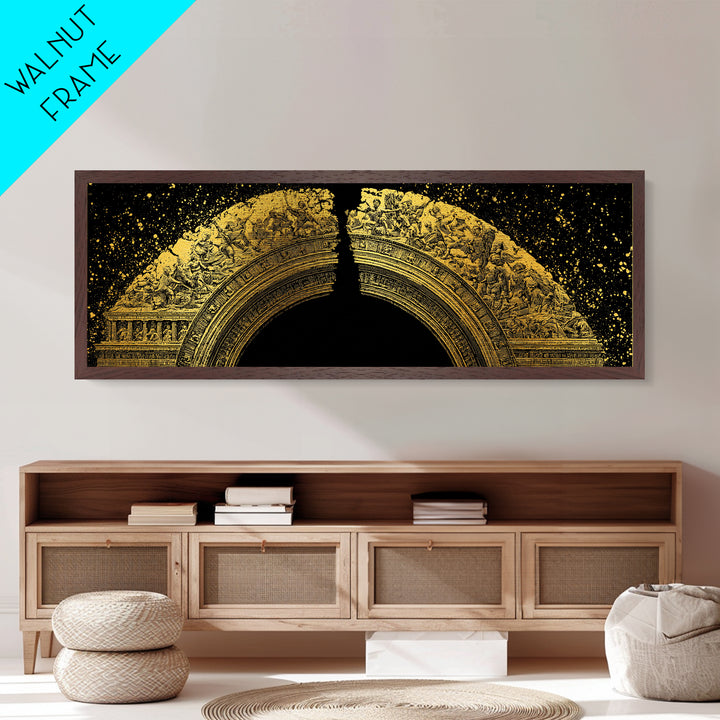 Golden Arch Of Mythology, Classical Greek Relief Sculpture Wall Decor, Metallic Gold Metal Print, Real Wood Frame