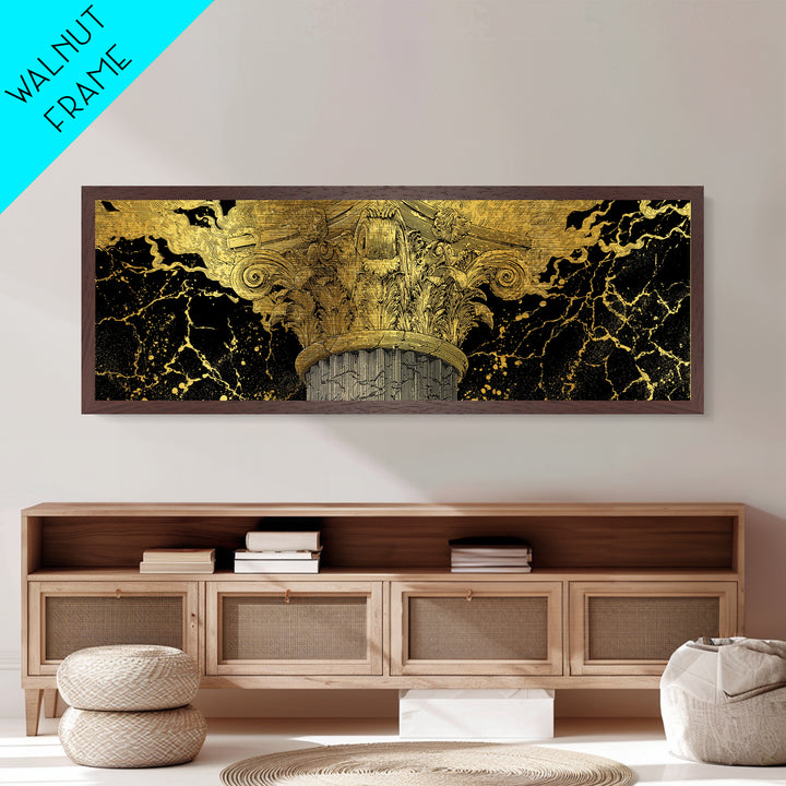 Classical Corinthian Column, Ancient Pillar Decorative Architectural Artwork, Metallic Gold Metal Print, Real Wood Frame Wall Art