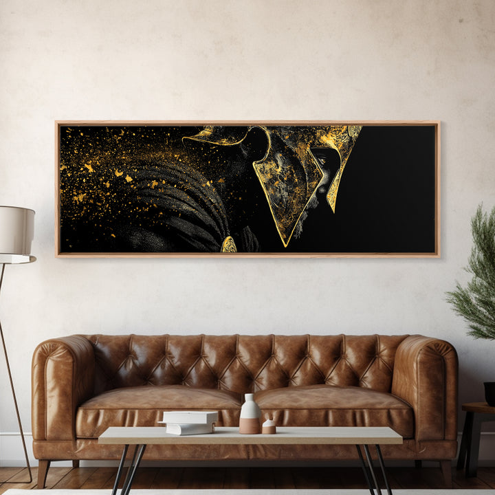 Spartan Helmet Side View, Mythological Greek Warrior Armor Decorative Wall Artwork, Gold Canvas Print, Real Wood Frame Art