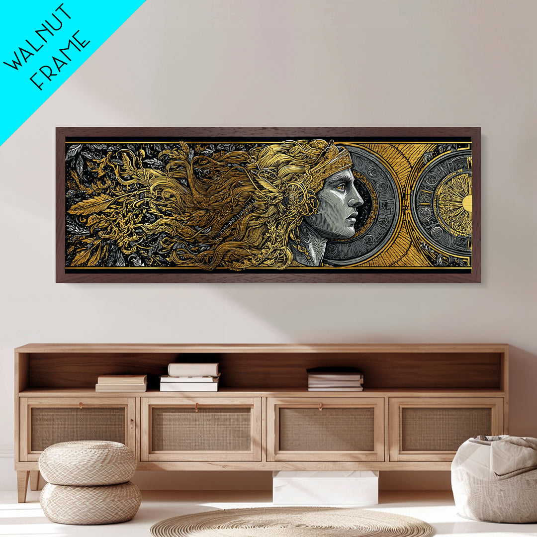 Temple Of Olympus Illustration, Ancient Greek Architecture Metallic Gold Metal Print, Mythology Wall Art, Real Wood Frame