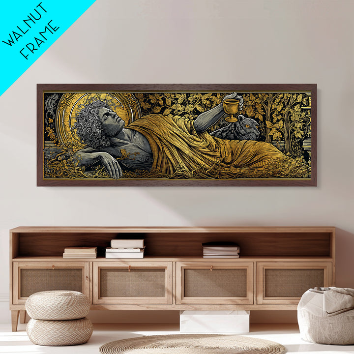 Dionysus God Of Wine And Festivity, Ancient Greek Metallic Gold Metal Print, Mythology Celebration Wall Art, Real Wood Frame