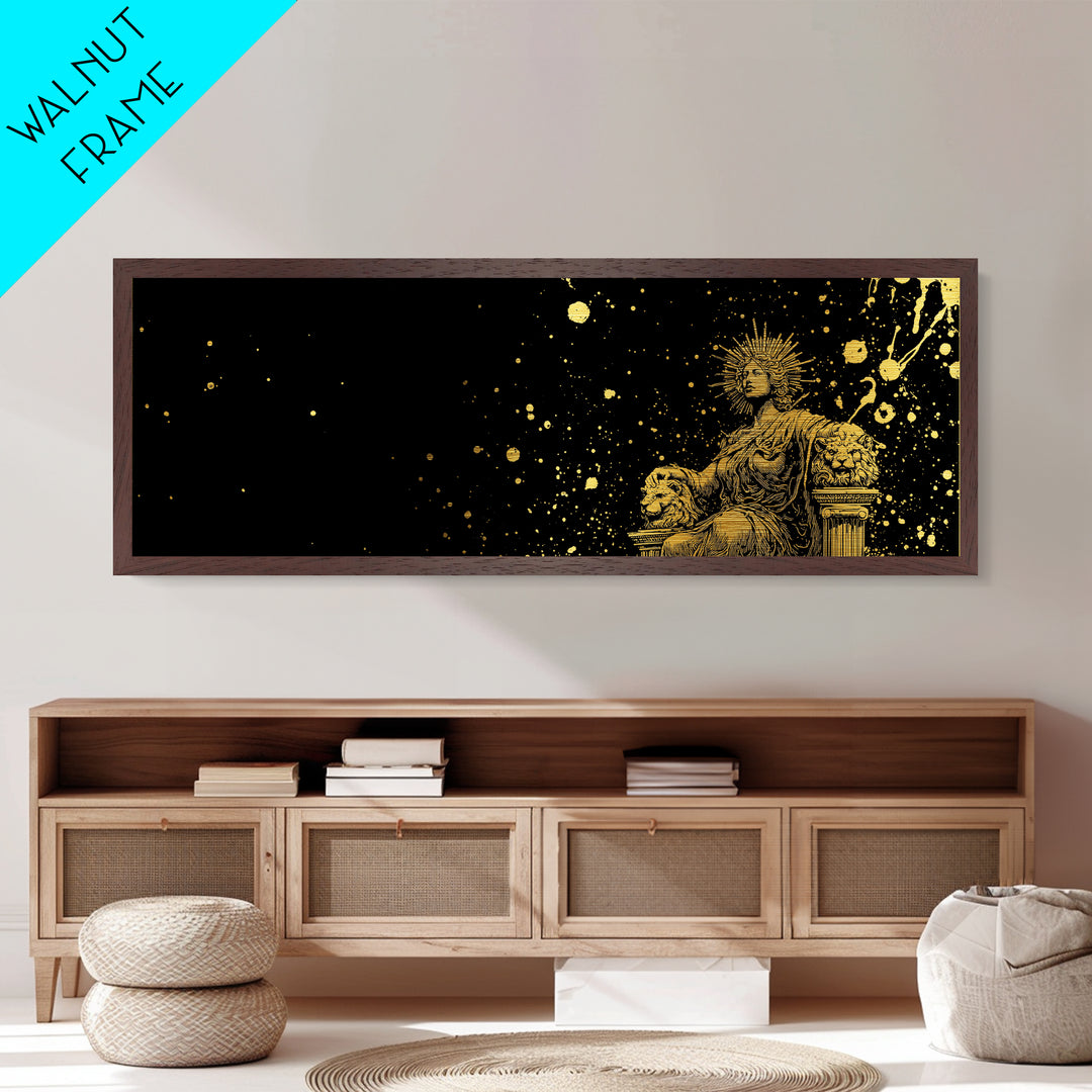 Celestial Goddess On Throne, Mythology Divine Wall Decor, Metallic Gold Metal Print, Cosmic Starry Art, Real Wood Frame