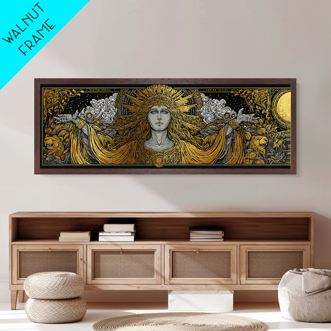 Hera Goddess Metallic Gold Metal Print, Greek Mythology Wall Art, Regal Woman Illustration, Real Wood Frame, Luxury Home Decor