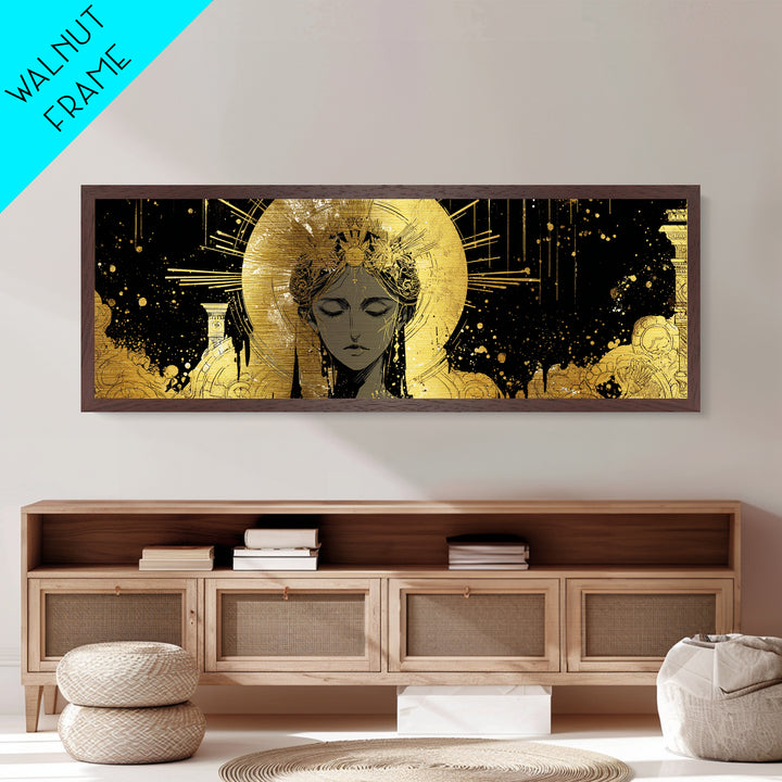 Hera Divine Metallic Gold Metal Print, Greek Goddess Wall Art, Mythological Woman Portrait, Real Wood Frame, Elegant Home Decor