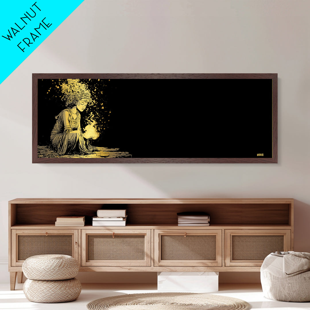 Hestia Goddess Metallic Gold Art, Mythological Woman Wall Print, Greek Deity Of Home And Flame, Real Wood Frame, Collectible Decor