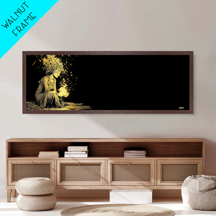 Hestia Goddess Metallic Gold Art, Mythological Woman Wall Print, Greek Deity Of Home And Flame, Real Wood Frame, Collectible Decor