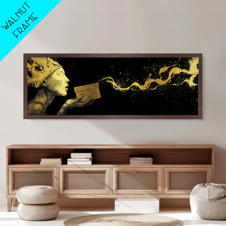 Pandora’s Gift Metallic Gold Metal Print, Mythology Wall Art, Real Wood Framed Print, Luxury Goddess Artwork, Home Decor