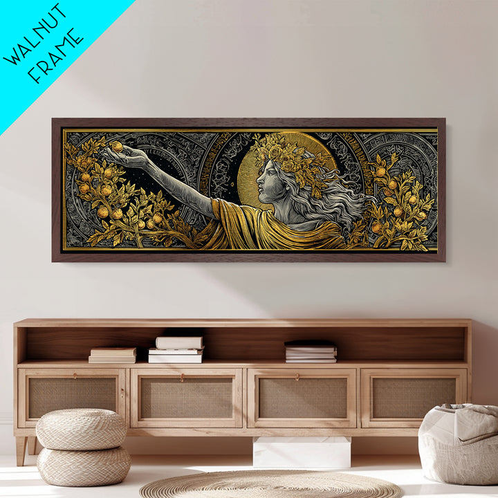 Persephone Crown Metallic Gold Metal Print, Mythology Goddess Wall Art, Real Wood Frame, Luxury Decorative Artwork