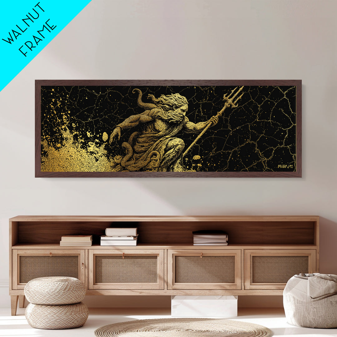 Poseidon Ocean Metallic Gold Metal Print, Greek Mythology Wall Art, Real Wood Frame, Decorative God Of The Sea Artwork