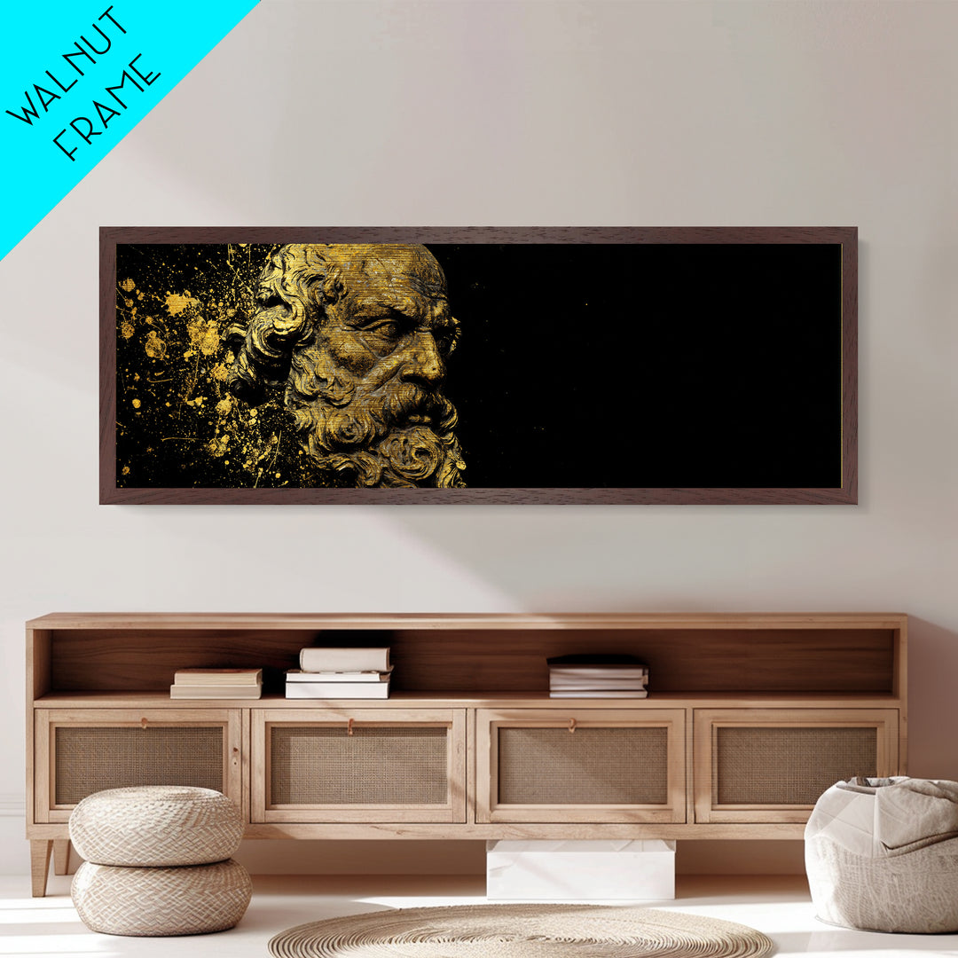 Socrates Bust Metallic Gold Art, Greek Philosopher Metal Print, Classical Statue Inspired Artwork, Real Wood Frame Wall Decor