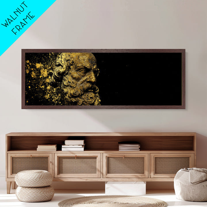 Socrates Bust Metallic Gold Art, Greek Philosopher Metal Print, Classical Statue Inspired Artwork, Real Wood Frame Wall Decor