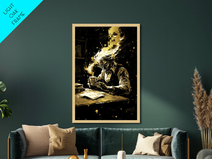 Dark Academia Coffee Skeleton Metallic Gold Art Metal Art Haunted Gothic Wall Decor Framed in Solid Wood Spooky Season Artwork