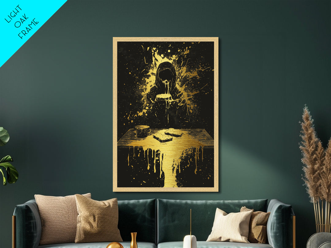 Hungry Ghost Metallic Gold Art, Gothic Horror Metal Art, Haunted Spooky Season Wall Décor Framed in Real Wood
