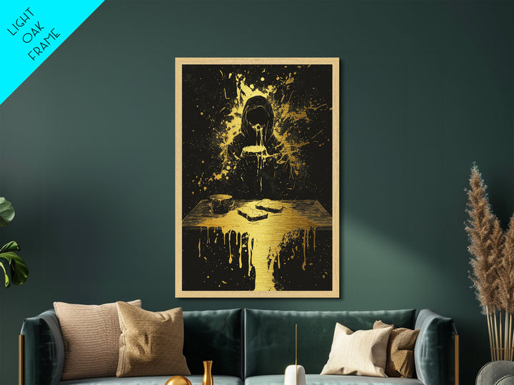 Hungry Ghost Metallic Gold Art, Gothic Horror Metal Art, Haunted Spooky Season Wall Décor Framed in Real Wood