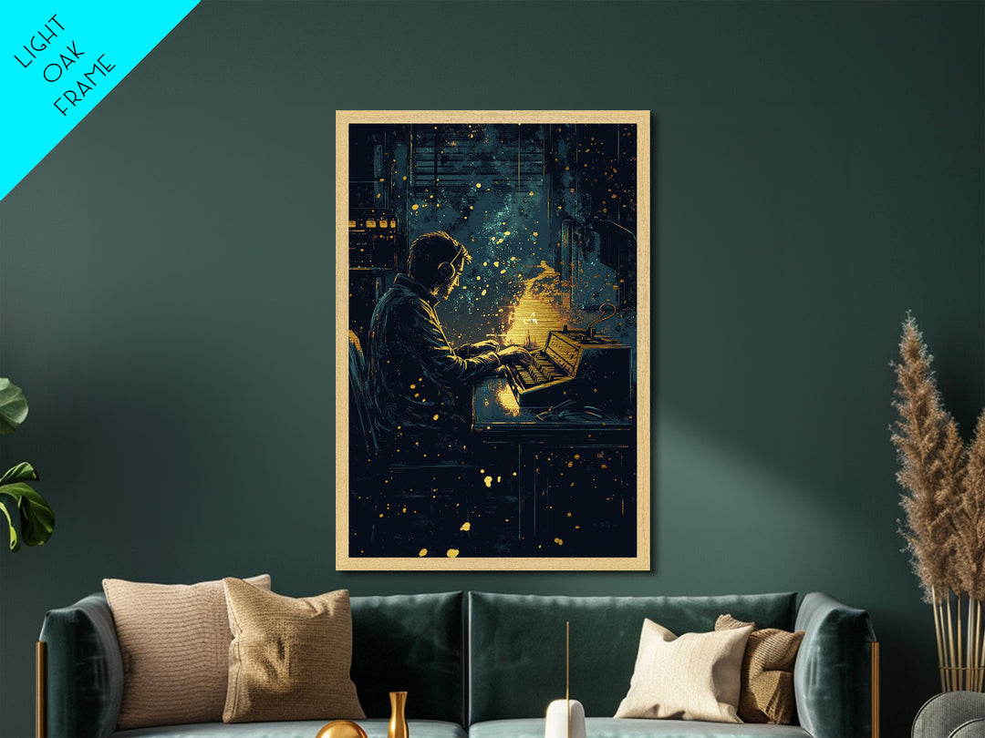 Haunted Musician Metallic Gold Art | Spooky Candlelight Halloween Wall Decor | Metal Art with Real Wood Frame