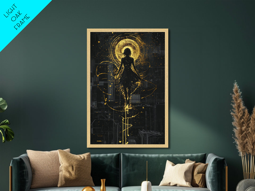 Witchy Spirit Ascension Metallic Gold Art, Haunted Halloween Spooky Season Metal Art, Ethereal Gothic Print in Real Wood Frame