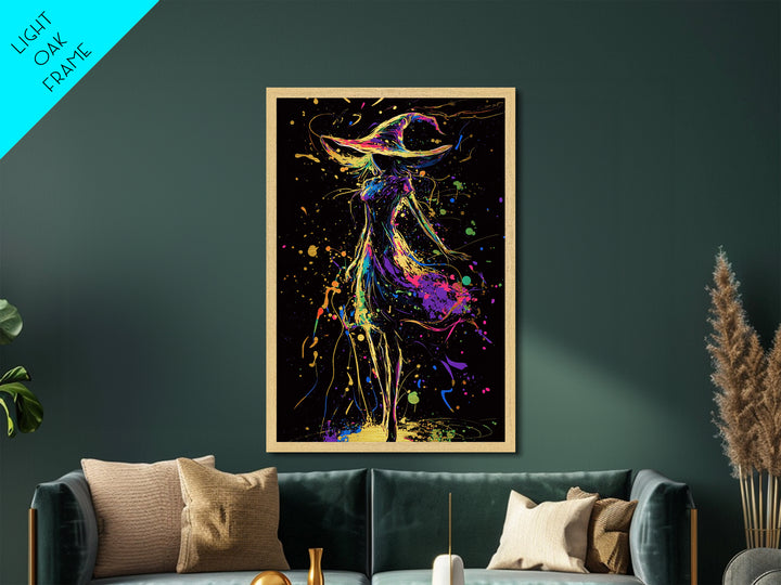Mystical Witch Silhouette Metallic Gold Art | Spooky Halloween Wall Art | Metal Art with Real Wood Frame