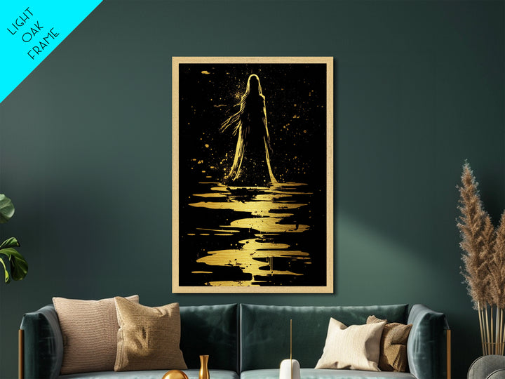 Haunted Silhouette Metallic Gold Art, Spooky Season Wall Decor, Gothic Horror Metal Art Framed in Real Wood
