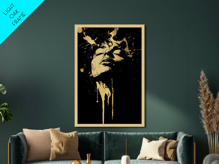 Ethereal Spirit Metallic Gold Art, Haunted Spooky Season Wall Print, Creepy Metal Art with Natural Wood Frame