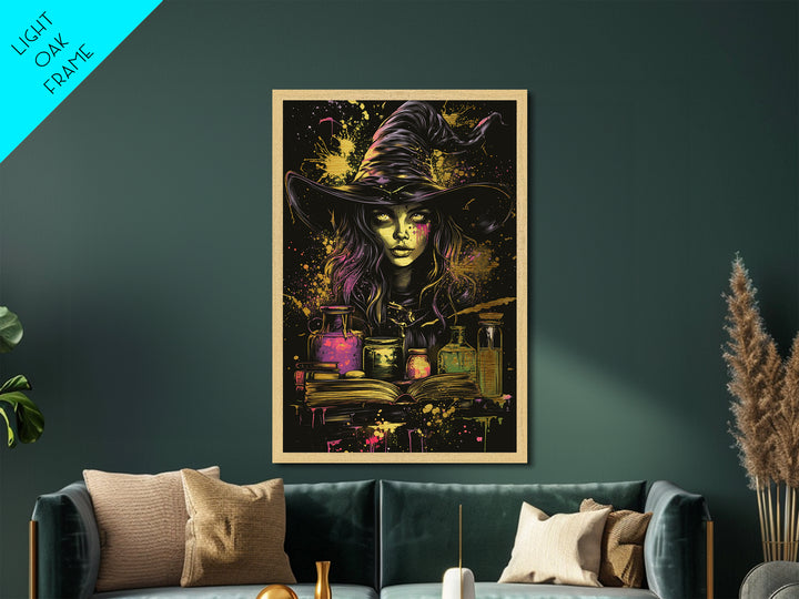 Witchcraft Alchemy Metallic Gold Art, Gothic Halloween Potion Bottles Metal Art Decor, Real Wood Frame Included