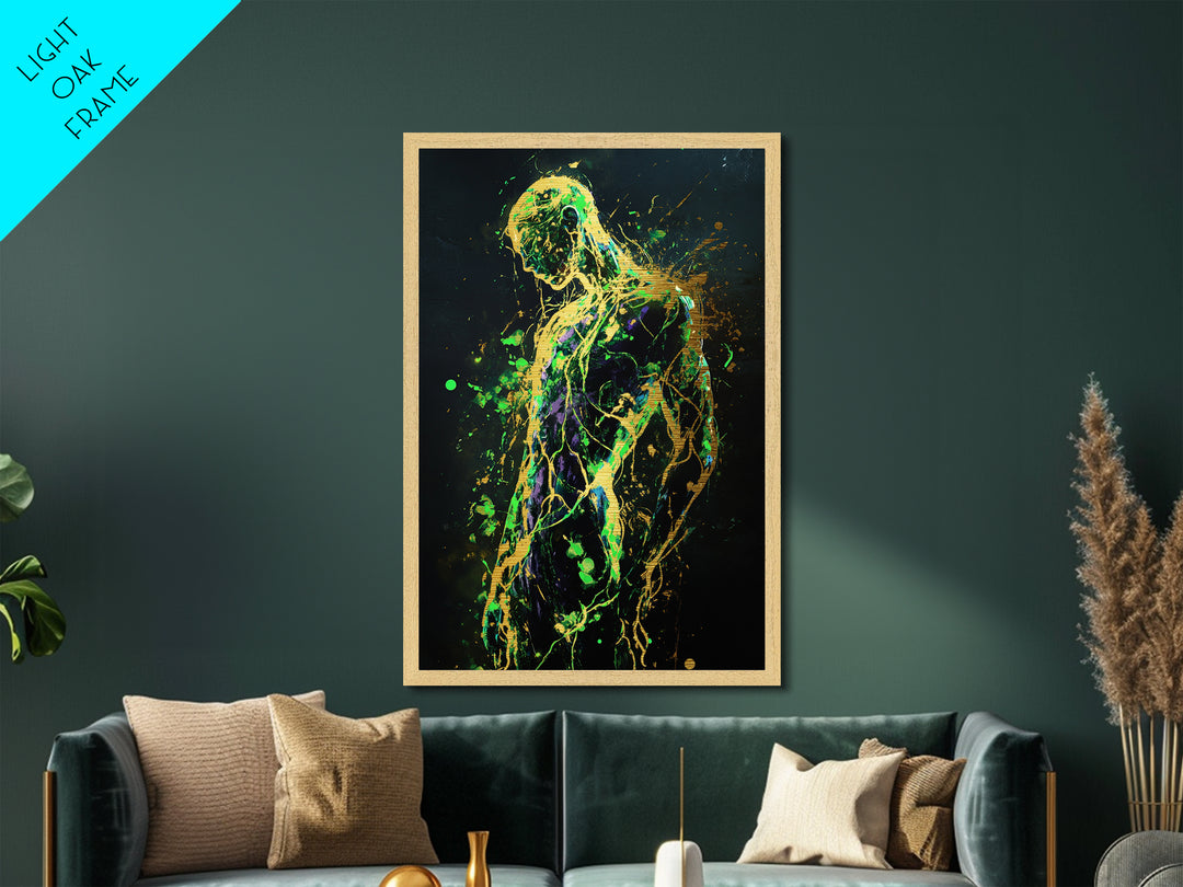 Haunted Silhouette Metallic Gold Art, Gothic Metal Art Wall Décor with Real Wood Frame, Spooky Halloween Home Accent