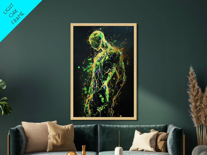 Haunted Silhouette Metallic Gold Art, Gothic Metal Art Wall Décor with Real Wood Frame, Spooky Halloween Home Accent