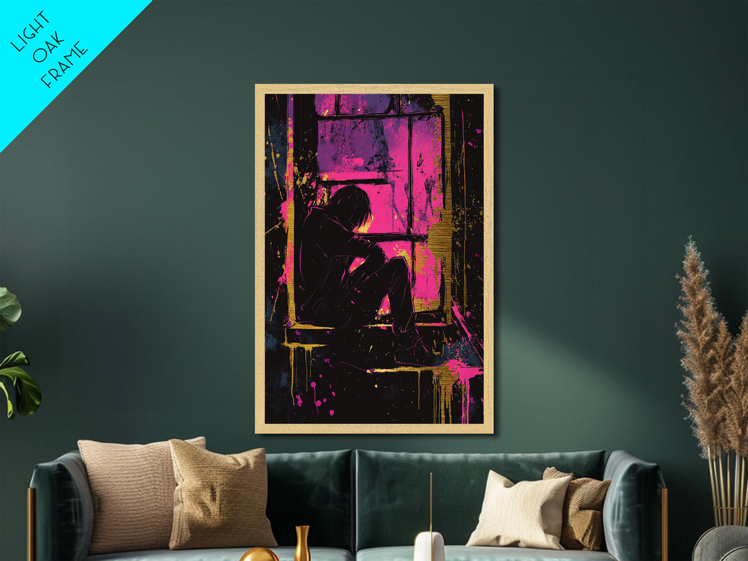 Haunted Window Silhouette, Spooky Season Metallic Gold Art, Vibrant Gothic Metal Art In Wooden Frame For Halloween Décor