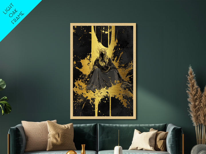 Dark Occult Throne Metallic Gold Art Metal Art Halloween Gothic Horror Wall Art Framed In Real Wood Spooky Season Decor
