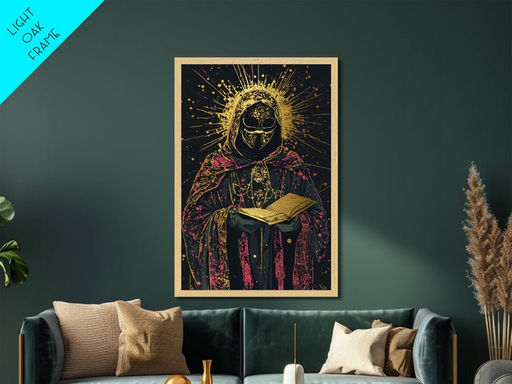 Halloween Gothic Saint Metallic Gold Art Metal Art Spooky Occult Wall Art Framed In Real Wood Haunted Witchy Season Painting