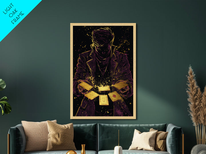 Occult Tarot Reader Metallic Gold Art Metal Art Halloween Wall Decor Spooky Witchy Divination Framed In Real Wood Painting