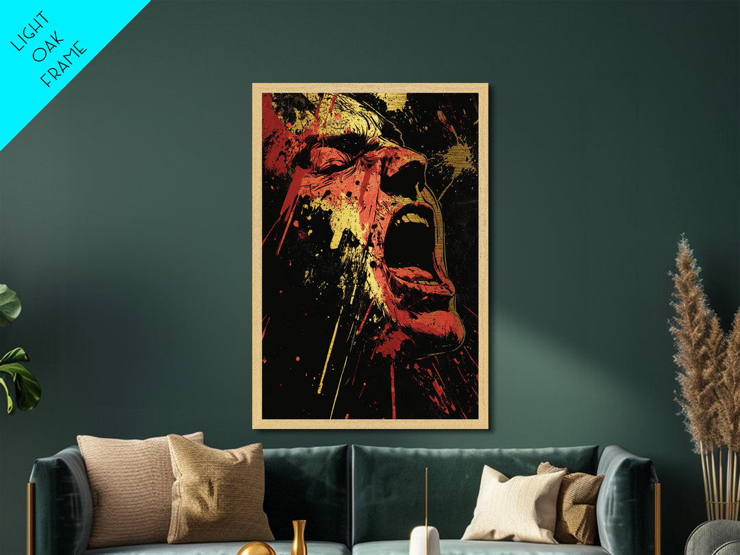 Screaming Horror Metallic Gold Art Metal Art | Gothic Haunted Halloween Wall Decor | Real Wood Frame Creepy Spooky Season Art