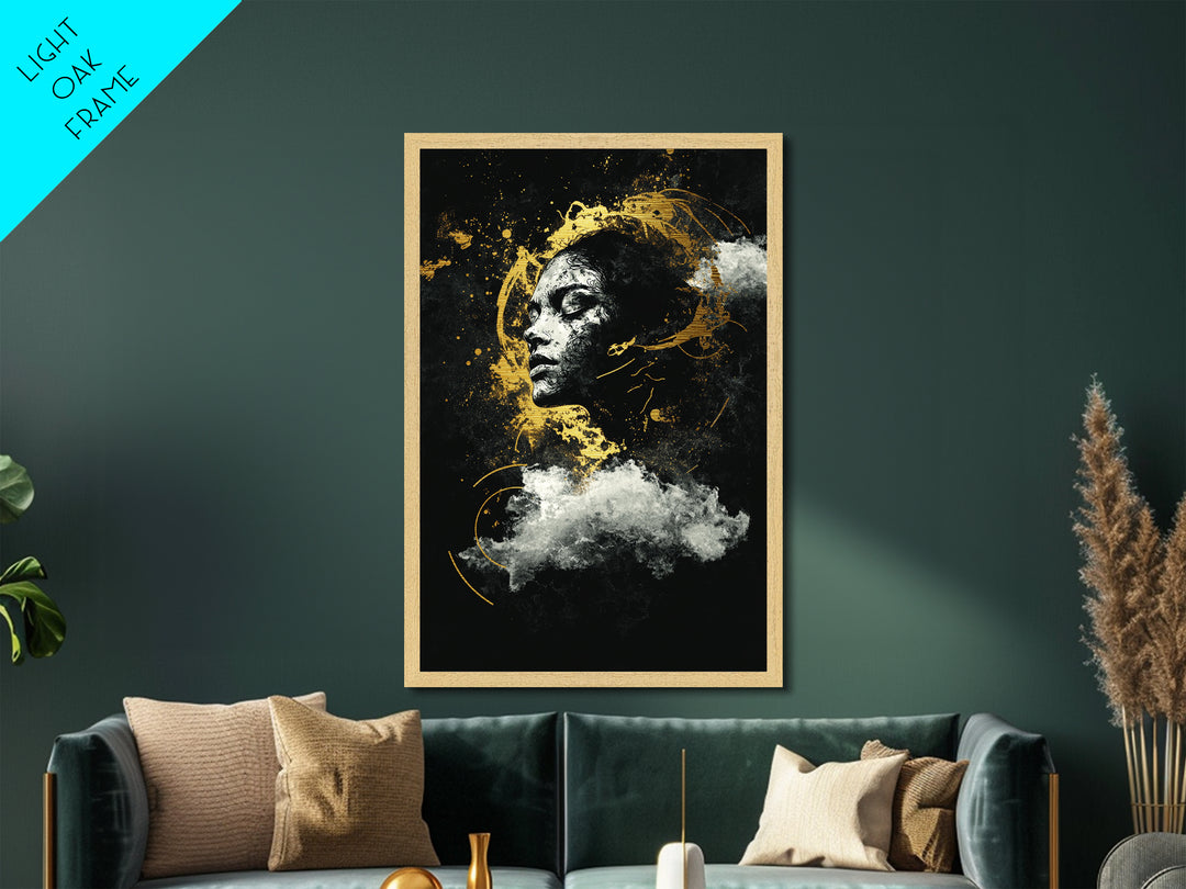 Ghostly Spirit Metallic Gold Art Halloween Wall Decor, Spooky Metal Art Haunted Portrait Of Dreams, Framed In Real Wood Elegance