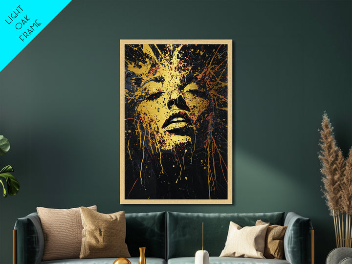 Witchy Woman Metallic Gold Art Metal Art | Gothic Halloween Portrait with Natural Wood Framed Design Spooky Witch Wall Hanging