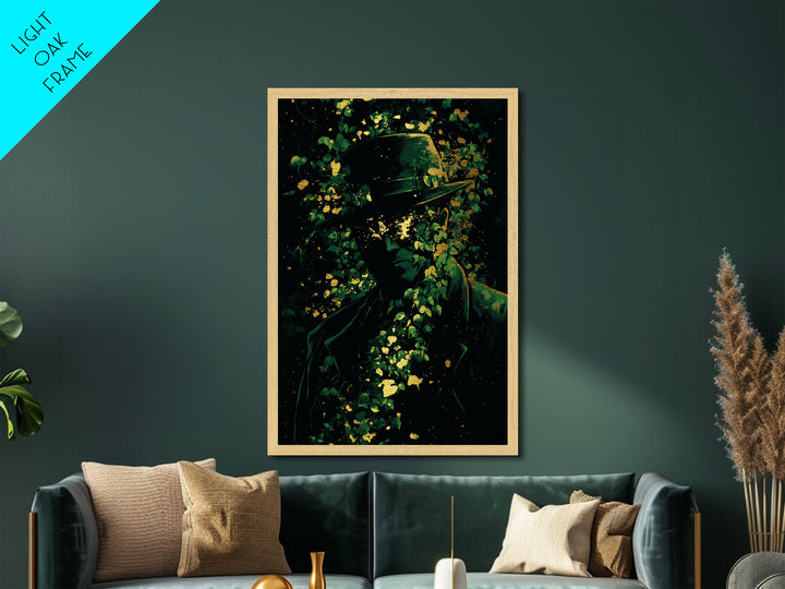 Mystical Haunted Garden Metallic Gold Art Metal Art | Spooky Halloween Wall Print in Real Wood Framed Design Gothic Horror Decor