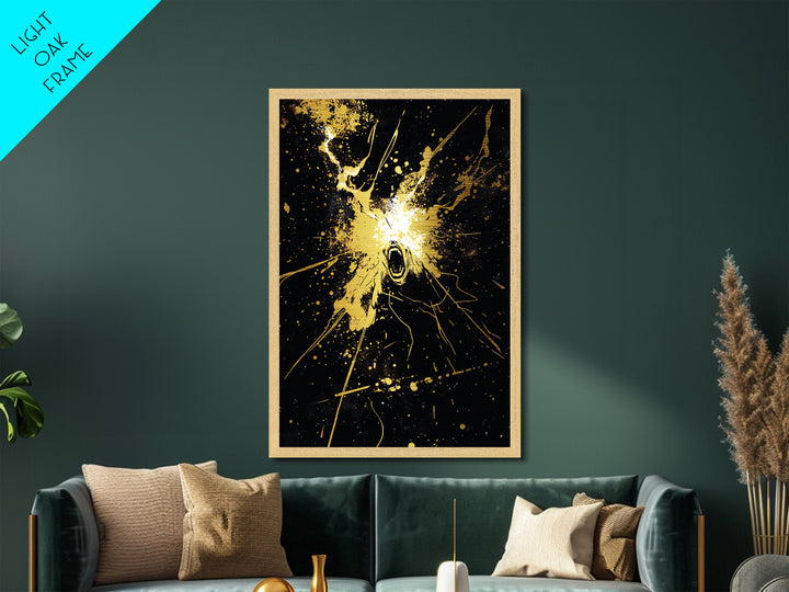 Screaming Ghost Explosion Metallic Gold Art Metal Art Halloween Wall Decor Haunted Horror Spooky Spirit in Real Wood Frame
