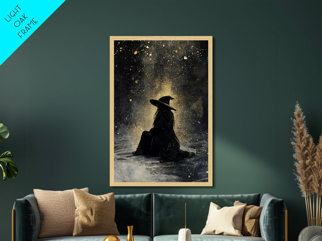 Autumn Goddess with Leaves Metallic Gold Art | Enchanted Fall Season Metal Art Framed in Real Wood for Halloween and Gothic Decor