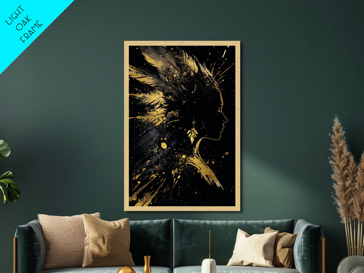 Haunted Path with Witch and Bats Metallic Gold Art | Gothic Halloween Metal Art in Real Wood Frame for Spooky and Haunted Wall Decor