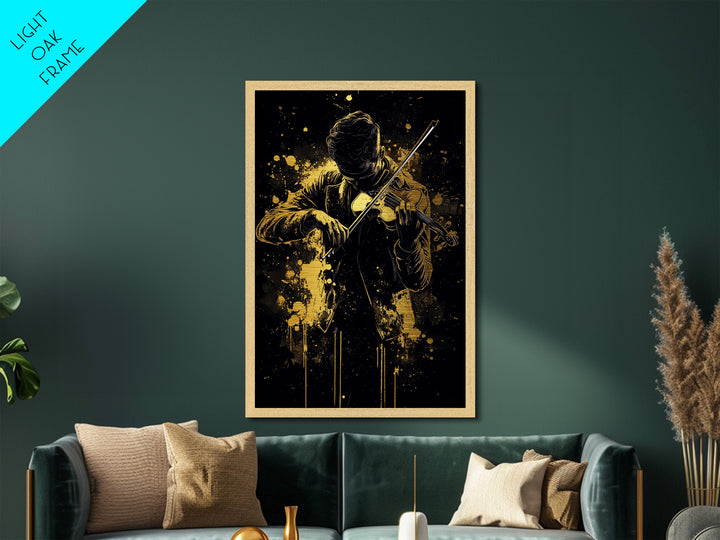 Haunted Musician Metallic Gold Art Metal Art – Gothic Violinist Silhouette in Real Wood Frame, Spooky Season Halloween Wall Art