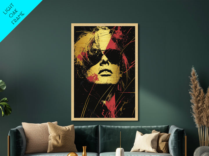 Spooky Glam Rocker Metallic Gold Art Metal Art – Gothic Punk Halloween Wall Print with Real Wood Frame, Creepy Haunted Decor