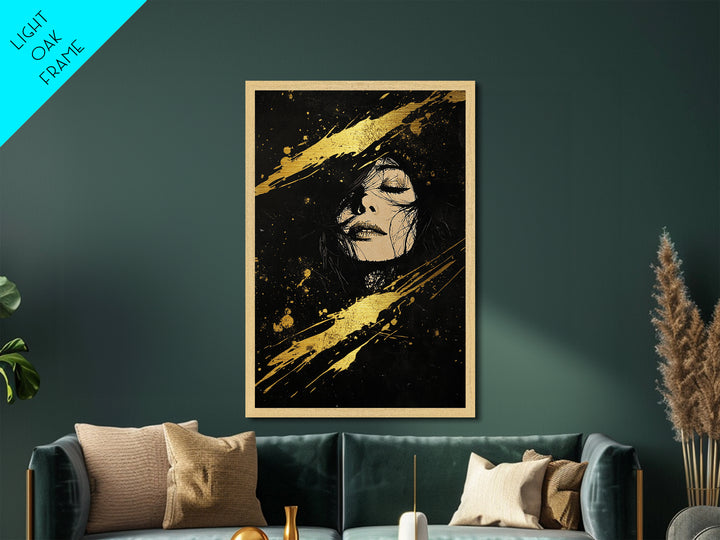 Gothic Metallic Gold Art Witchy Portrait | Spooky Season Metal Art | Haunted Wall Decor in Real Wood Frame for Halloween
