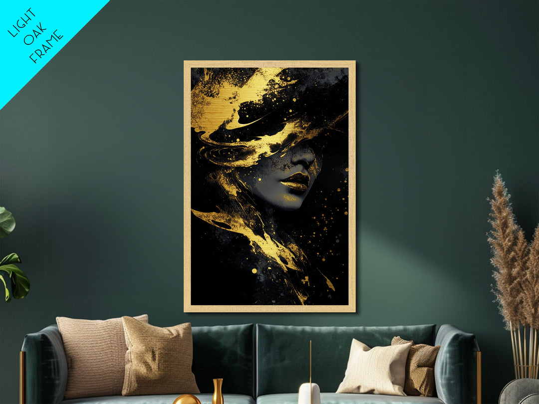 Witch Silhouette Metallic Gold Art, Haunted Gothic Metal Art Wall Hanging, Spooky Season Print in Handcrafted Wood Frame